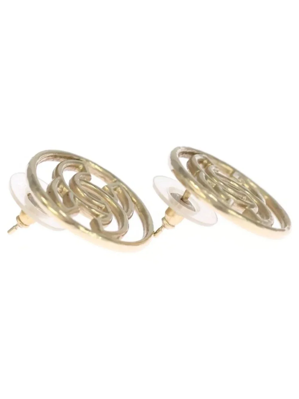Chanel CC Logo Round Earrings Gold